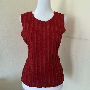 Claudia Richard Women's Red Sleeveless Top Sz M Front Ruffle Accent Casual Party
